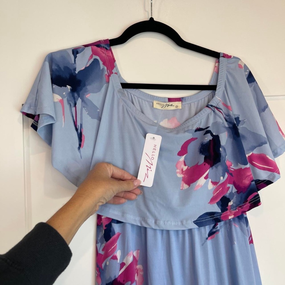 Hello Miz Blue Floral Maternity Maxi Dress — Small — NWT - Picture 3 of 5